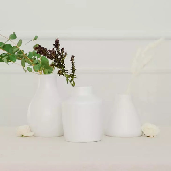 3-Piece Clay Table Vase Set - White