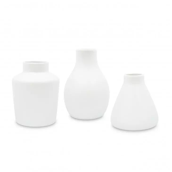 3-Piece Clay Table Vase Set - White