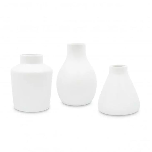 3-Piece Clay Table Vase Set - White