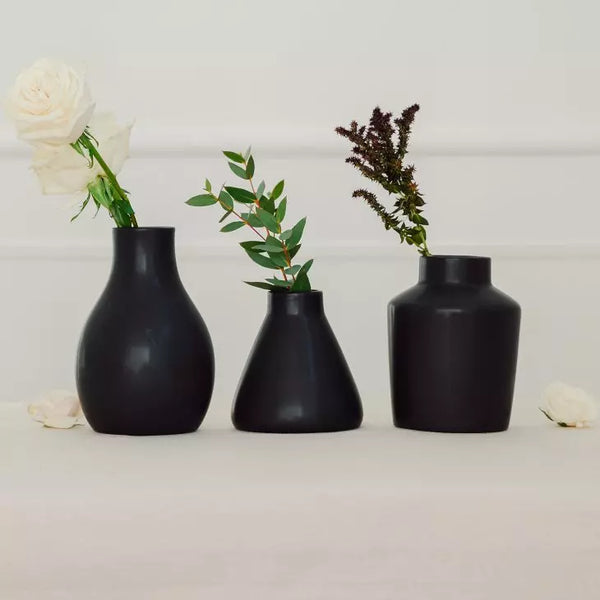 3-Piece Clay Table Vase Set - Black