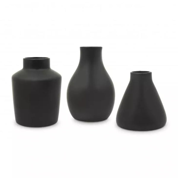 3-Piece Clay Table Vase Set - Black