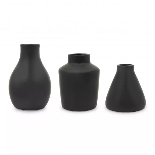 3-Piece Clay Table Vase Set - Black