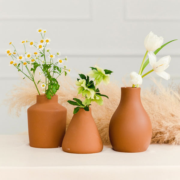 3-Piece Clay Table Vase Set - Brown Terra Cotta