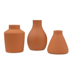 3-Piece Clay Table Vase Set - Brown Terra Cotta