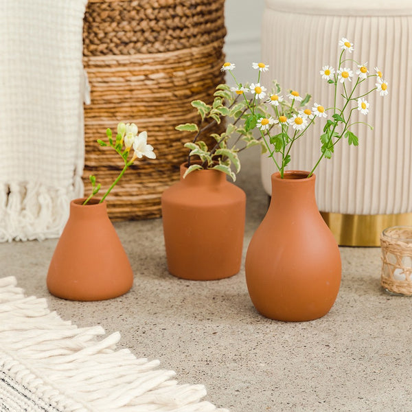 3-Piece Clay Table Vase Set - Brown Terra Cotta