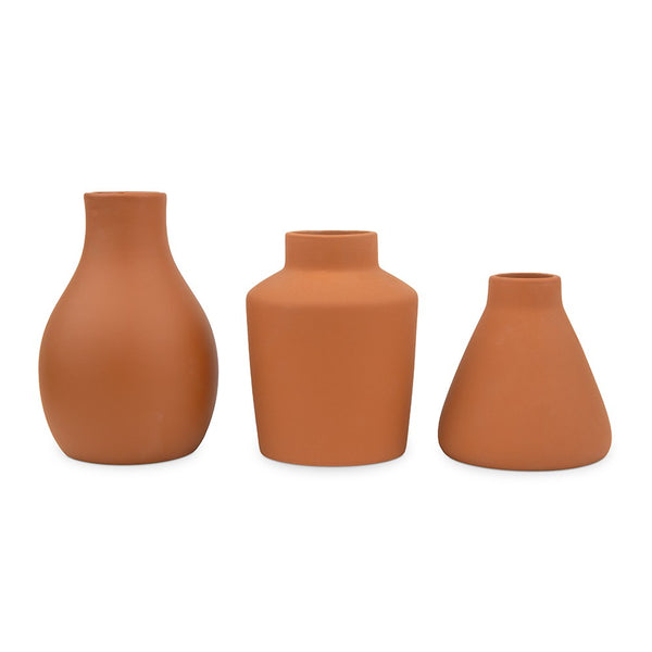 3-Piece Clay Table Vase Set - Brown Terra Cotta