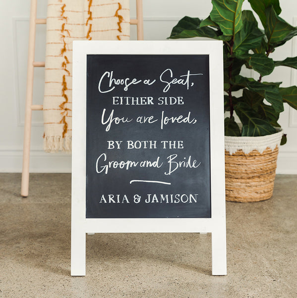 Framed Rectangular Chalkboard Easel Sign - White