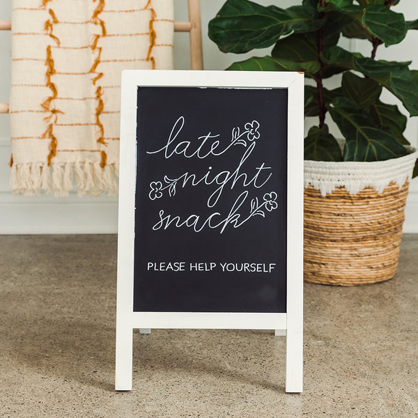 Framed Rectangular Chalkboard Easel Sign - White