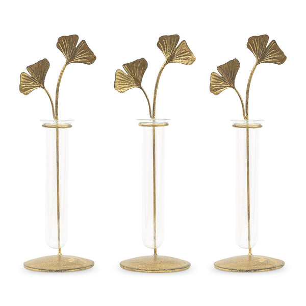 Gold Leaf Glass Test Tube Flower Vases - Set Of 3