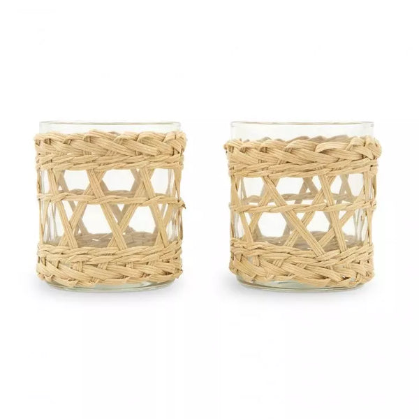 Woven Straw & Glass Votive Candle Holder - Natural - Set of 2