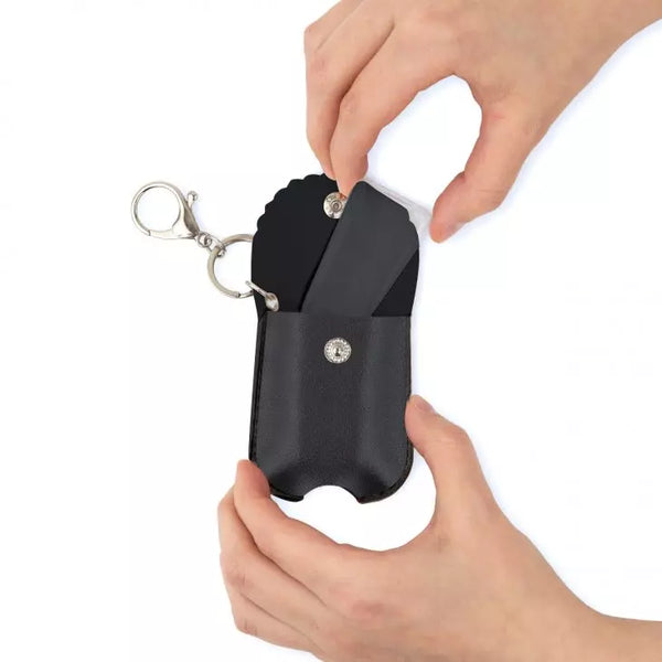 Faux Leather Hand Sanitizer Holder Keychain - Black