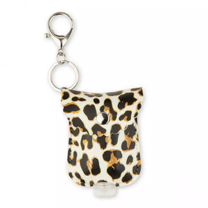 Faux Leather Hand Sanitizer Holder Keychain - Leopard Print