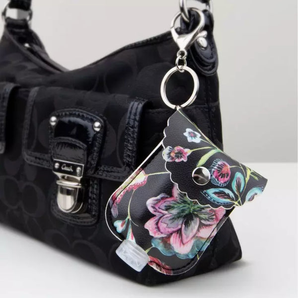 Faux Leather Hand Sanitizer Holder Keychain - Floral