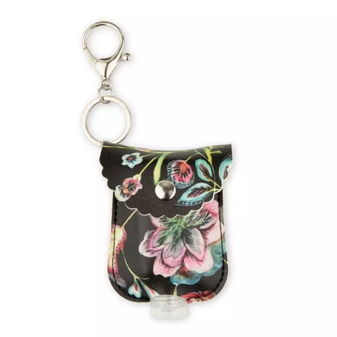 Faux Leather Hand Sanitizer Holder Keychain - Floral