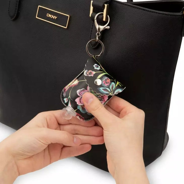 Faux Leather Hand Sanitizer Holder Keychain - Floral