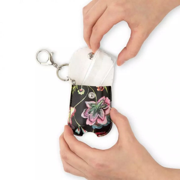 Faux Leather Hand Sanitizer Holder Keychain - Floral