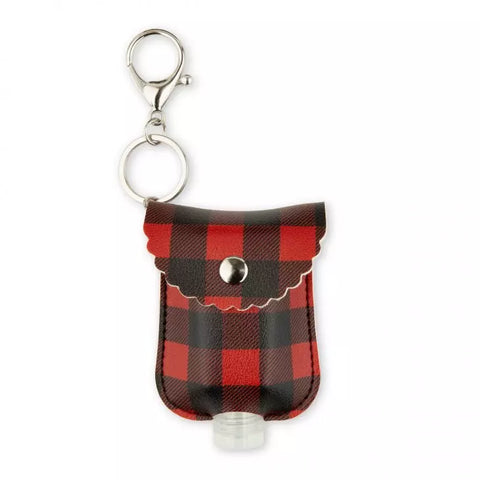 Faux Leather Hand Sanitizer Holder Keychain - Buffalo Plaid