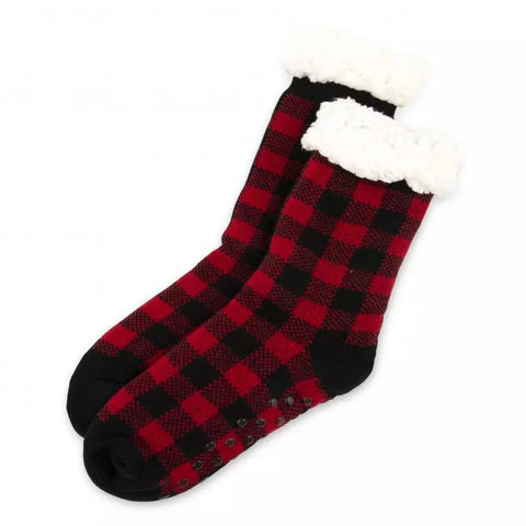 Cozy Sherpa Lined Slipper Socks - Buffalo Plaid