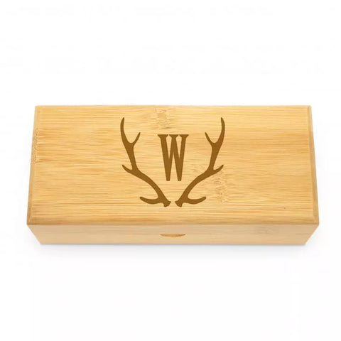 Personalized Bamboo Wood Sunglasses Case - Antler Monogram