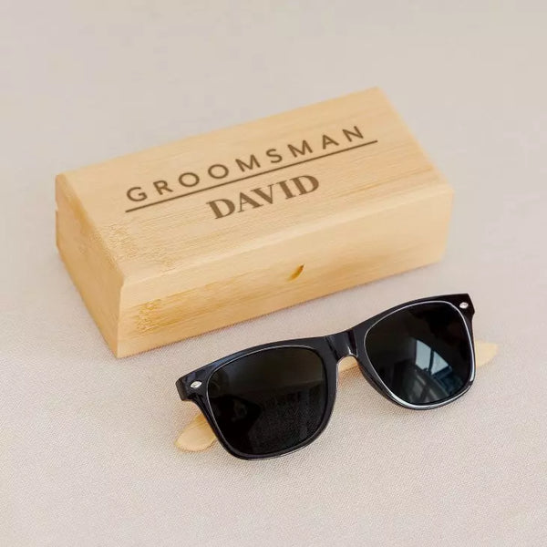 Personalized Bamboo Wood Sunglasses Case - Groomsman