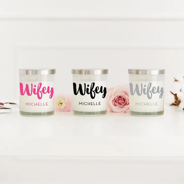 Personalized Glass Jar Gift Candle with Lid - Wifey