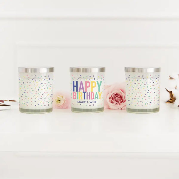 Personalized Glass Jar Gift Candle with Lid - Happy Birthday Sprinkles