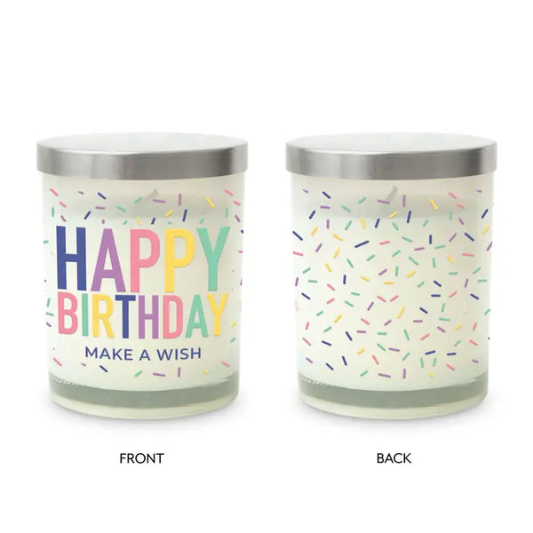 Personalized Glass Jar Gift Candle with Lid - Happy Birthday Sprinkles