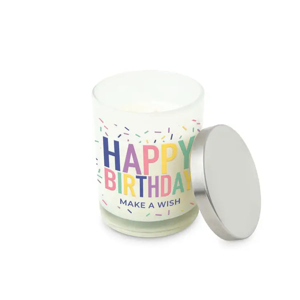 Personalized Glass Jar Gift Candle with Lid - Happy Birthday Sprinkles