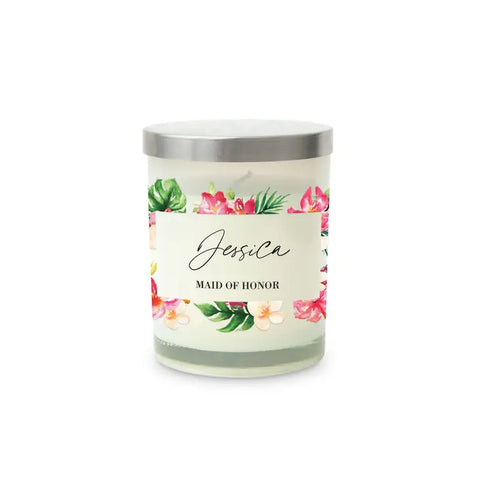 Personalized Glass Jar Gift Candle with Lid - Tropical Floral