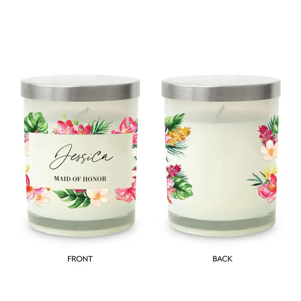 Personalized Glass Jar Gift Candle with Lid - Tropical Floral