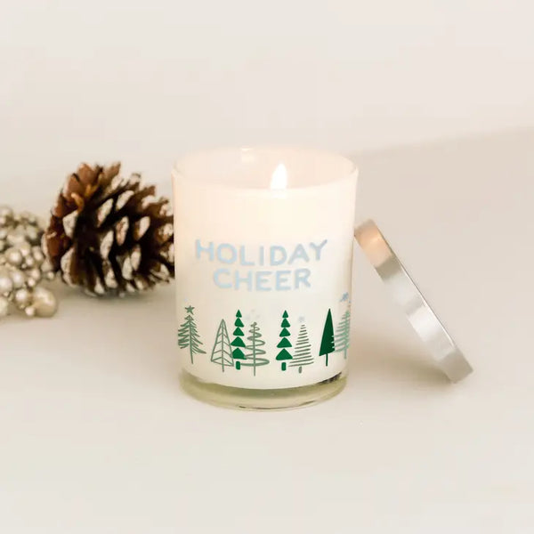 Personalized Glass Jar Gift Candle with Lid - Christmas Pine Trees