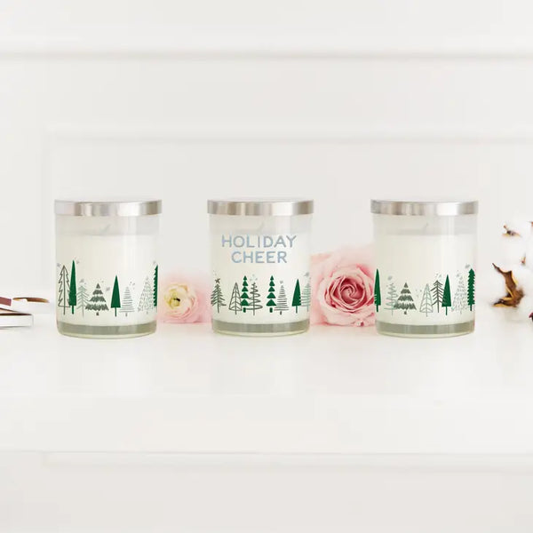 Personalized Glass Jar Gift Candle with Lid - Christmas Pine Trees