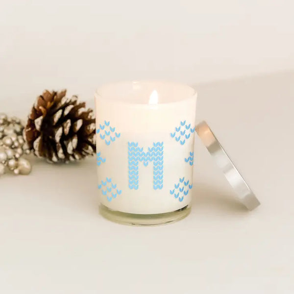 Personalized Glass Jar Gift Candle with Lid - Knit Sweater Initial