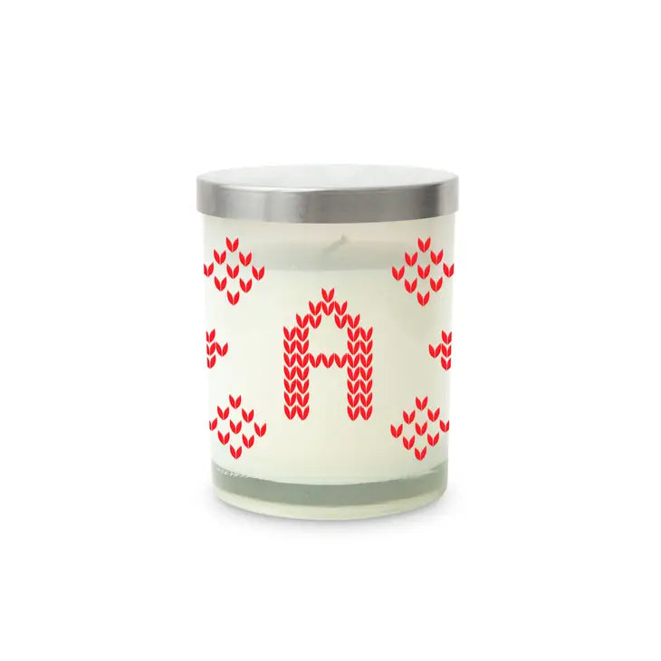 Personalized Glass Jar Gift Candle with Lid - Knit Sweater Initial