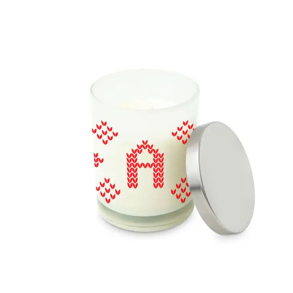 Personalized Glass Jar Gift Candle with Lid - Knit Sweater Initial