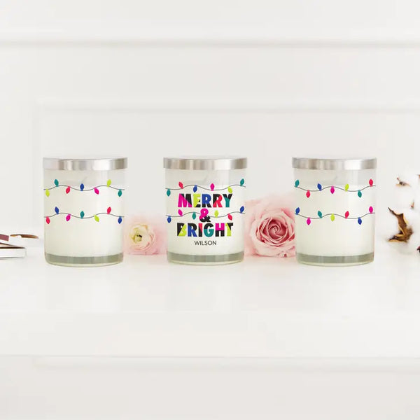 Personalized Glass Jar Gift Candle with Lid - Merry & Bright