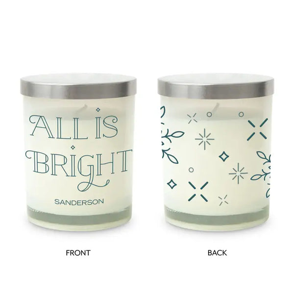 Personalized Glass Jar Gift Candle with Lid - All is Bright