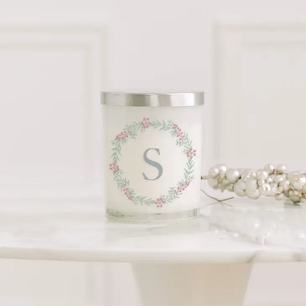 Personalized Glass Jar Gift Candle with Lid - Berry Wreath