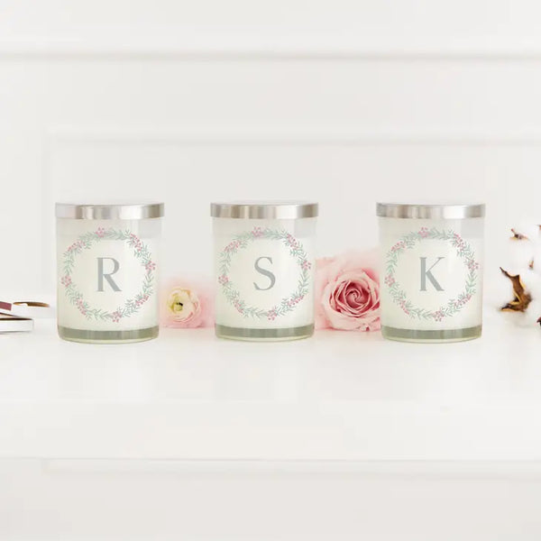 Personalized Glass Jar Gift Candle with Lid - Berry Wreath