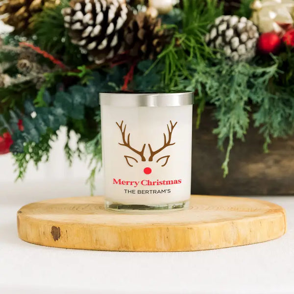 Personalized Glass Jar Gift Candle with Lid - Rudolph