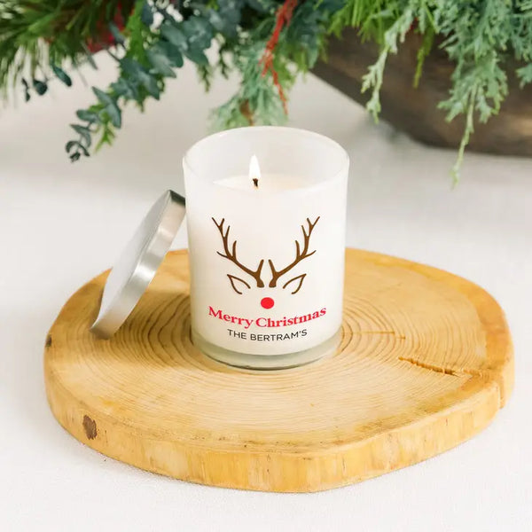 Personalized Glass Jar Gift Candle with Lid - Rudolph