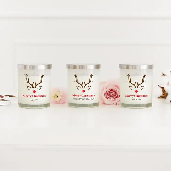 Personalized Glass Jar Gift Candle with Lid - Rudolph