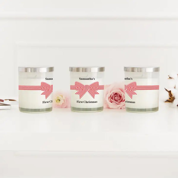 Personalized Glass Jar Gift Candle with Lid - Festive Bow