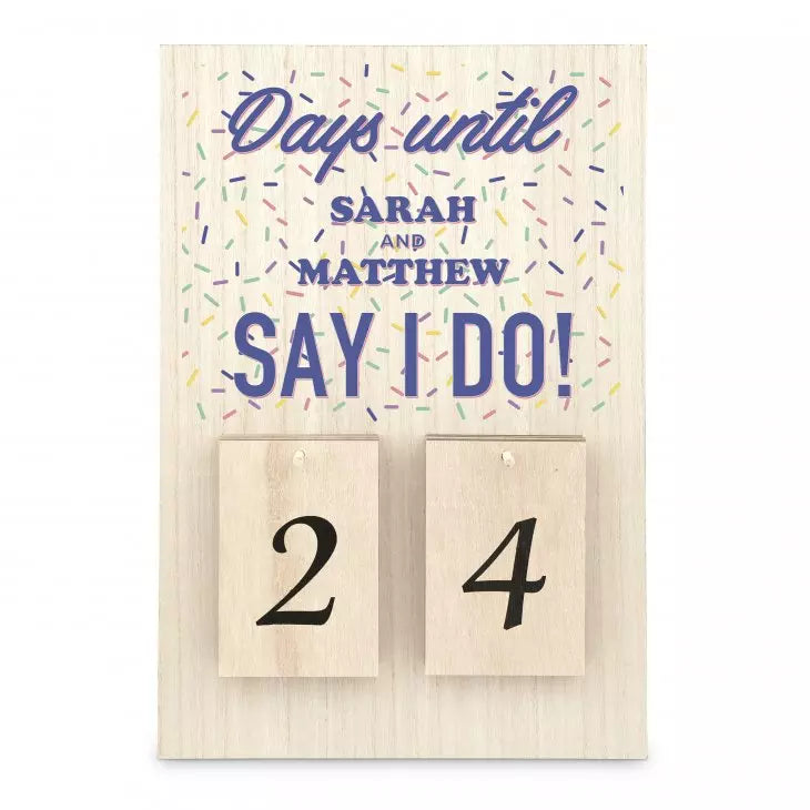 Personalized Wooden Countdown Calendar Sign - Say I Do Sprinkles