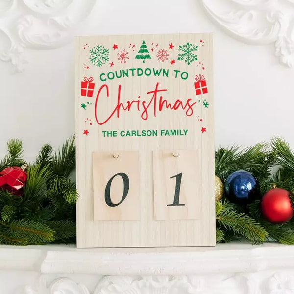 Personalized Wooden Countdown Calendar Sign - Countdown to Christmas