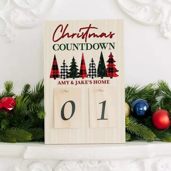 Personalized Wooden Countdown Calendar Sign - Patterned Pines