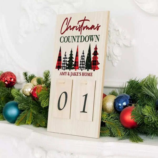 Personalized Wooden Countdown Calendar Sign - Patterned Pines