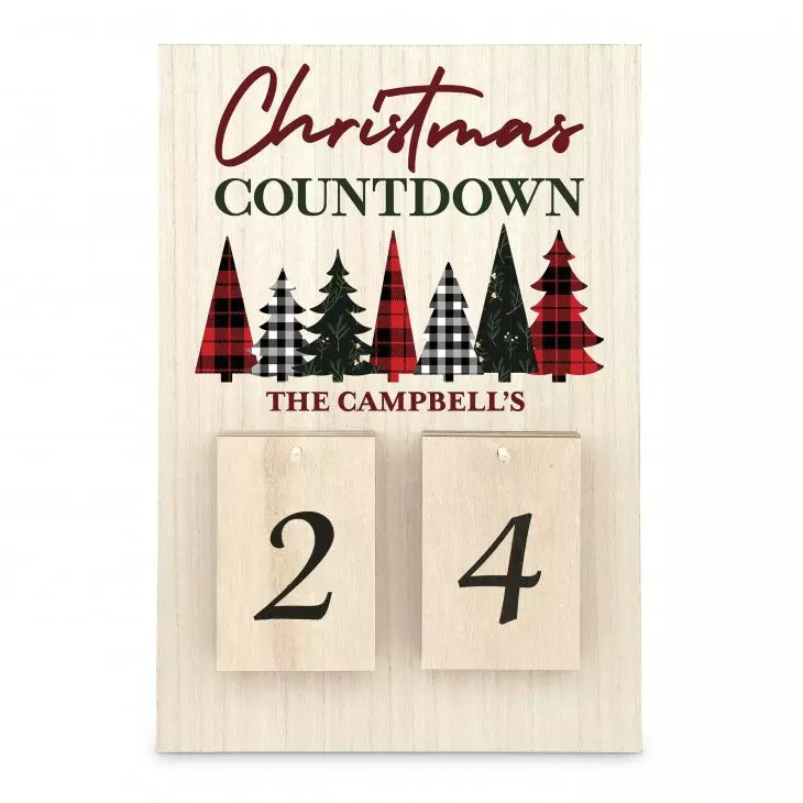 Personalized Wooden Countdown Calendar Sign - Patterned Pines