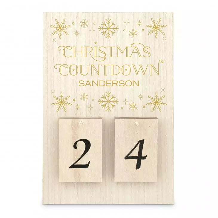 Personalized Wooden Countdown Calendar Sign - Falling Snowflakes