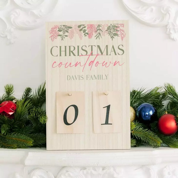 Personalized Wooden Countdown Calendar Sign - Pine Foliage